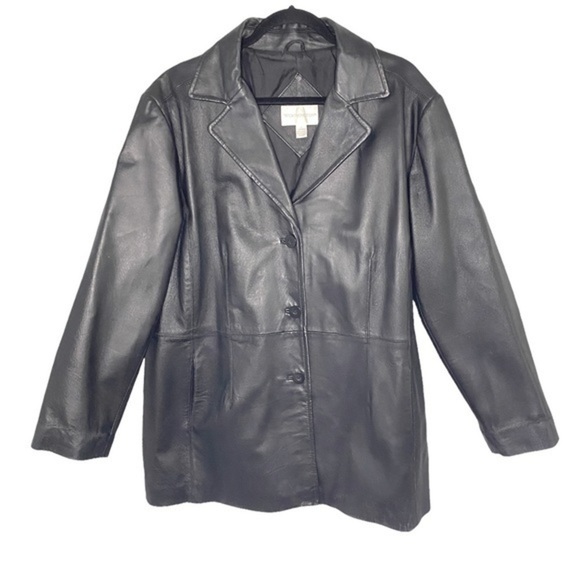 Women's Genuine Leather Jacket Worthington  3 Button Black -  Size 2XL - Picture 4 of 16